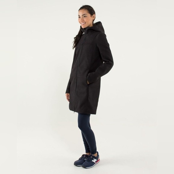 LULULEMON City Softshell Tweed Coat black taupe hooded size 6 - Picture 2 of 10